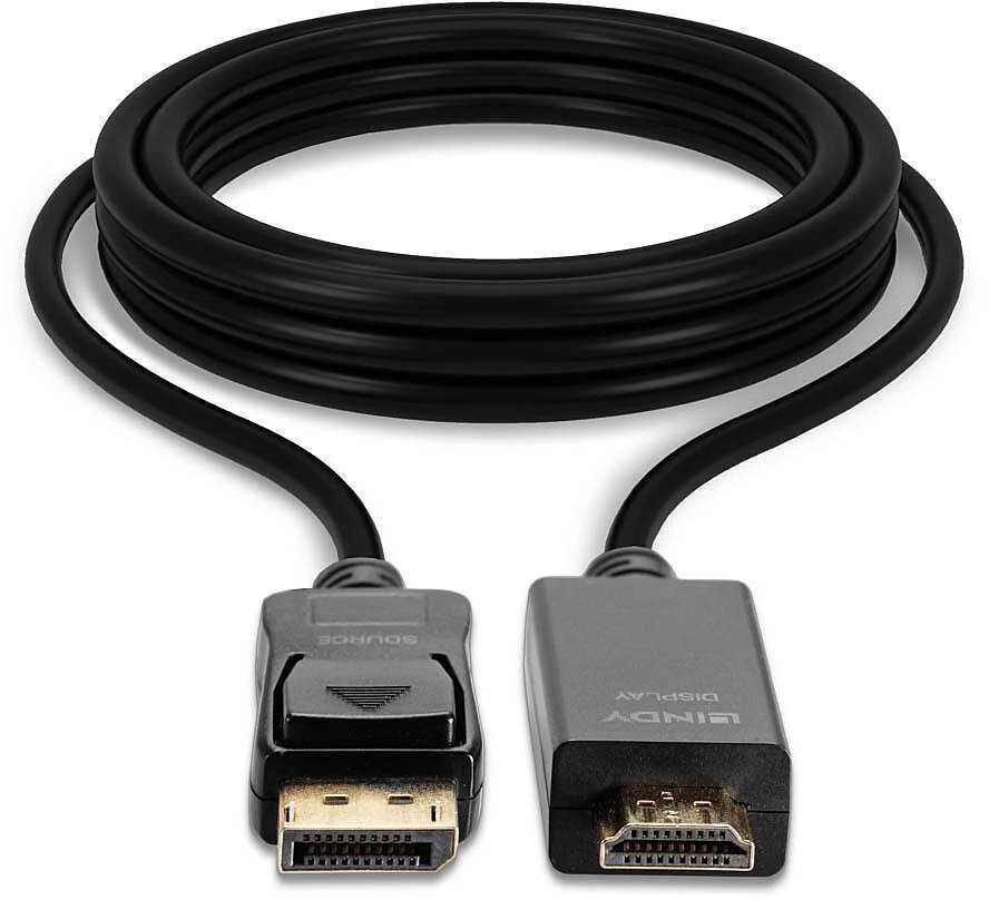 DisplayPort Kabelis - LINDY DisplayPort į HDMI Kabelis, 3840x2160@30Hz, 3 m, Juodas