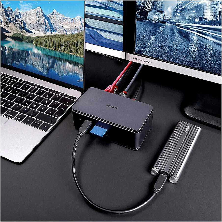 Nešiojamojo Kompiuterio Dokavimo Stotis - LINDY DST-Pro USB4 Dokas 8K/2x4K 60Hz, USB tipo A/C, HDMI, DP, 100W