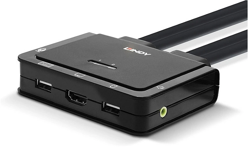 KVM Switch - LINDY 2 Prievadų HDMI 4K30, USB 2.0 Garso KVM Switch, Juodas