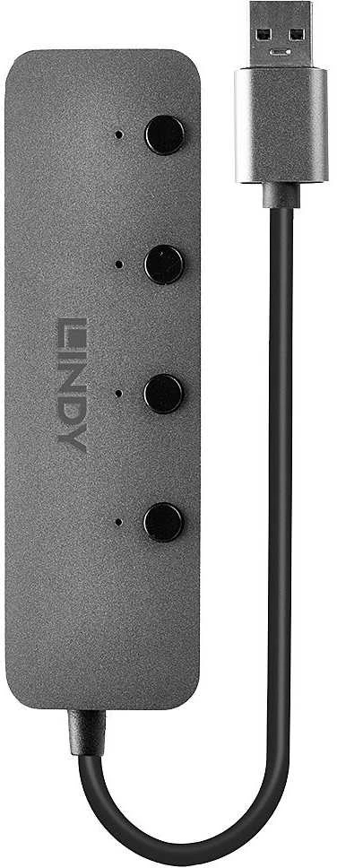 USB Hub - LINDY 4 Prievadų USB 3.0 Hub su Maitinimo/Išjungimo Jungikliais, 5 Gbps, Type A