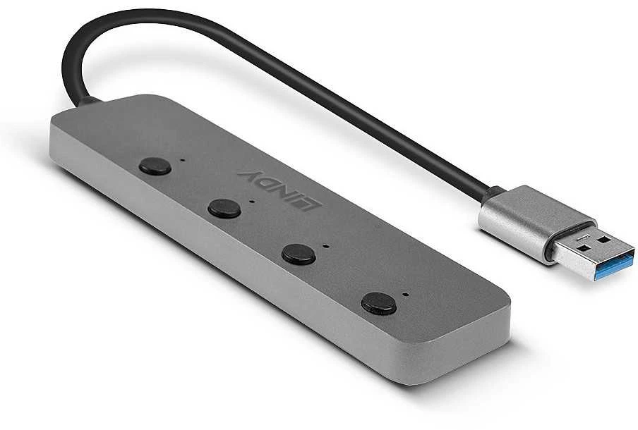 USB Hub - LINDY 4 Prievadų USB 3.0 Hub su Maitinimo/Išjungimo Jungikliais, 5 Gbps, Type A