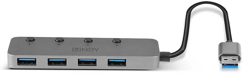 USB Hub - LINDY 4 Prievadų USB 3.0 Hub su Maitinimo/Išjungimo Jungikliais, 5 Gbps, Type A