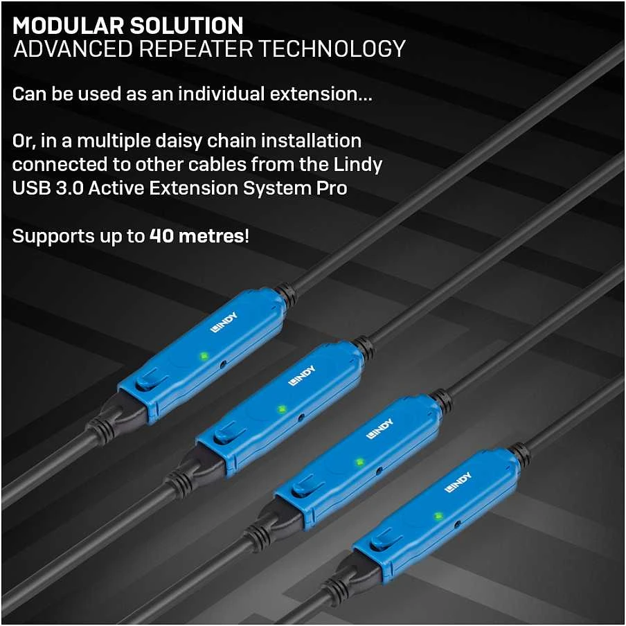 USB Prailginimo Laidas - LINDY USB 3.0 Prailginimo Laidas Pro Extend Type M/F, 8 m, Juodas