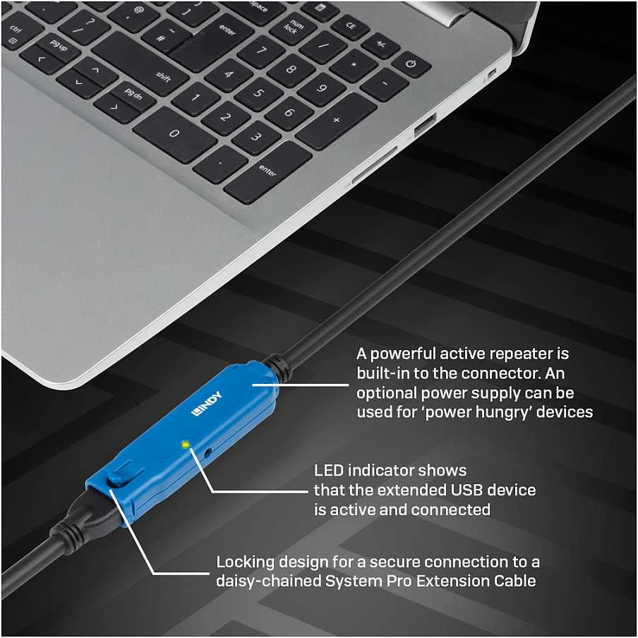 USB Prailginimo Laidas - LINDY USB 3.0 Prailginimo Laidas Pro Extend Type M/F, 10 m, Juodas