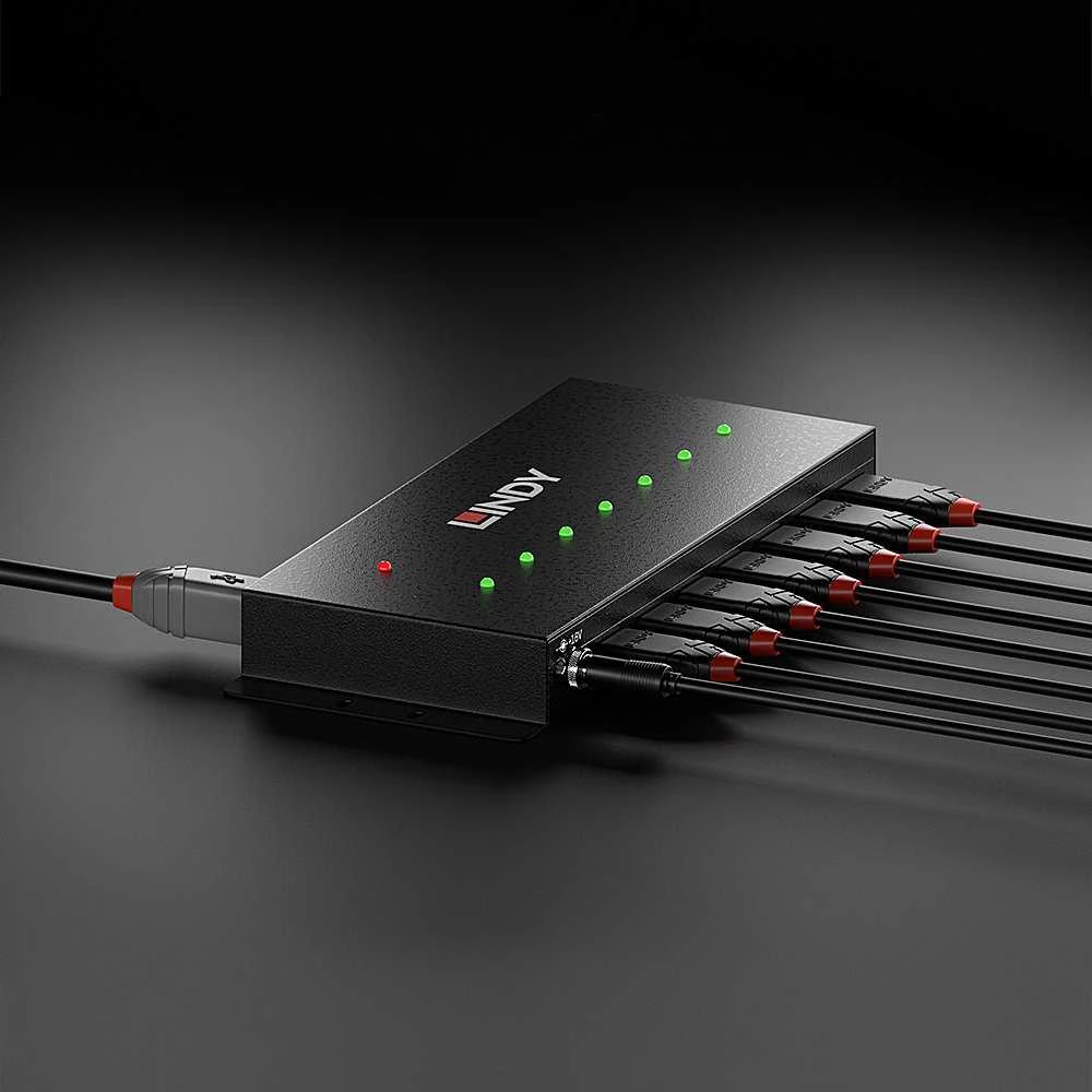 USB Hub - LINDY 7 Prievadų USB 3.0 Metalinis Hub, 5 Gbps, Juodas