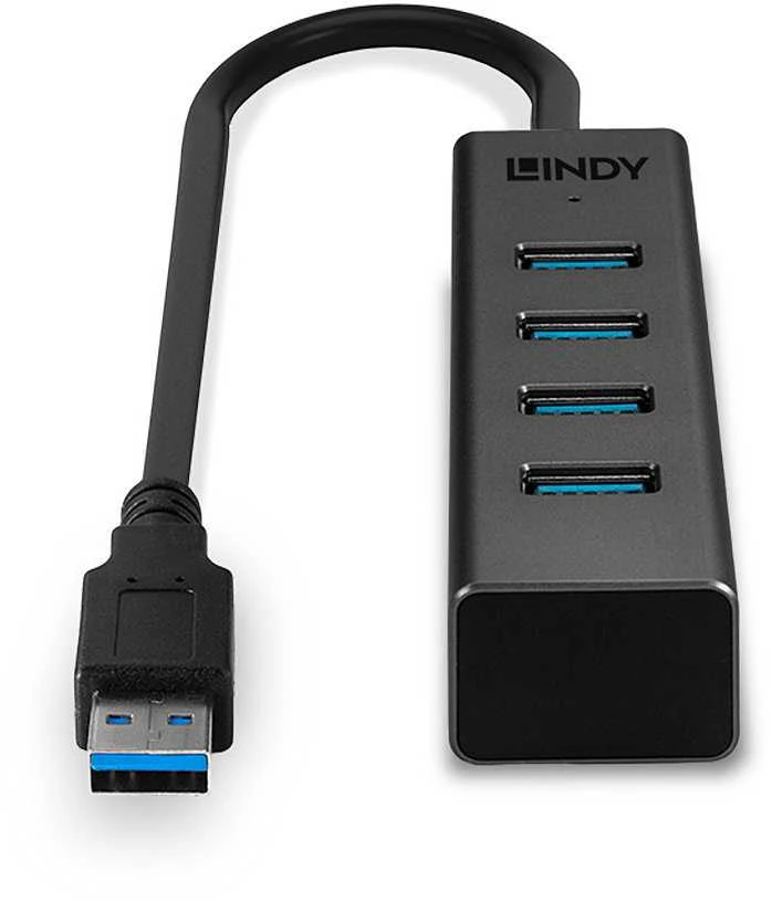 USB Hub - LINDY 4 Portų USB 3.2 Gen 1 Type C Hub, 5 Gbps, Duomenų Perdavimui, 30 cm Kabelis, Juodas