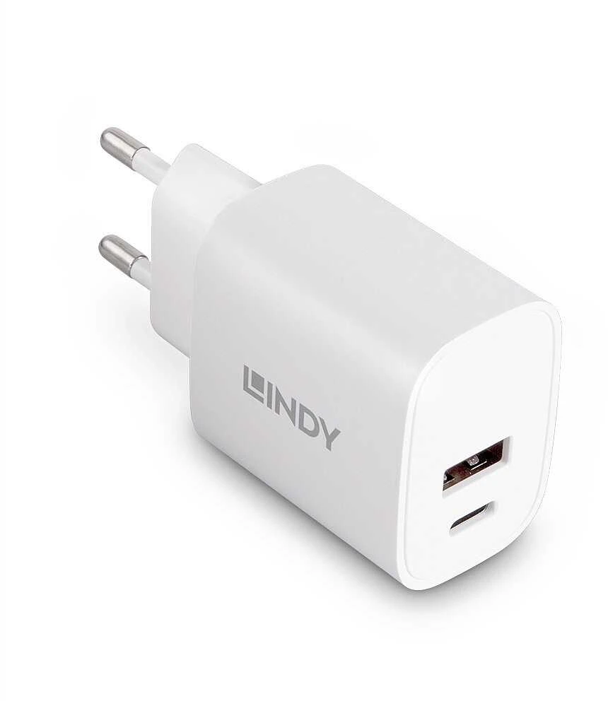Įkroviklis - LINDY USB Type A ir C Įkroviklis, 100-240VAC, 20W, Baltas