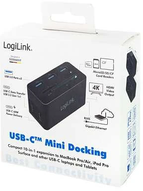 LOL LogiLink UA0370 knyginių kompiuterių dokas / jungčių replikatorius Vielinis USB 3.2 Gen 1 (3.1 Gen 1) Type-C Juoda