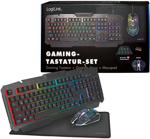 Logilink | Gaming-Set, klaviatūra, pelė ir pelės kilimėlis | ID0185 | Klaviatūra, Pelė and Pad Set | su laidu | su pele | DE