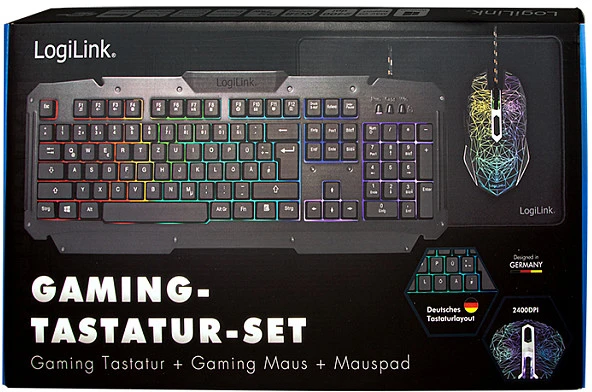 Logilink | Gaming-Set, klaviatūra, pelė ir pelės kilimėlis | ID0185 | Klaviatūra, Pelė and Pad Set | su laidu | su pele | DE