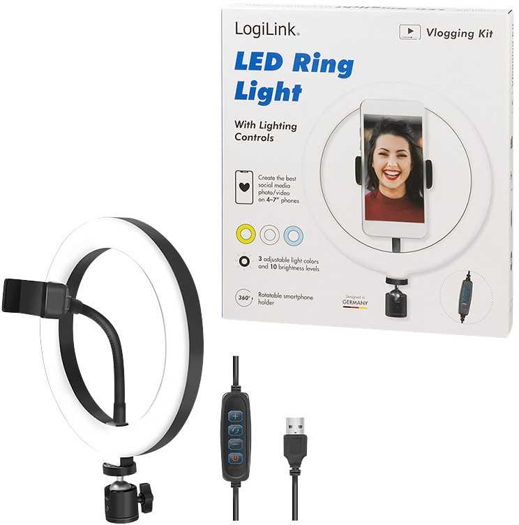 Logilink Išmanusis telefonas-Ringlicht, DM 20cm, 1.8m Kabelis