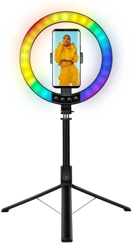 Asmenukių lazda LogiLink LogiLink Išmanusis telefonas žiedinis šviestuvas su selfie stick trikoju, skersmuo 20 cm