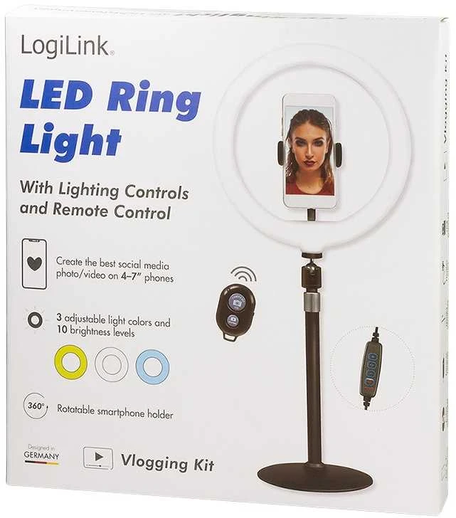 Dėklas Žiedinė lempa LogiLink Tripod for ring light for smartfon su pultu DM 25cm