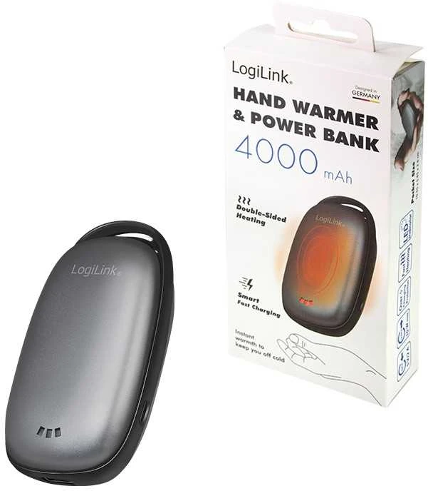 Logilink Powerbank 4000mAh,1xUSB-A, Handwärmer,metallgrau