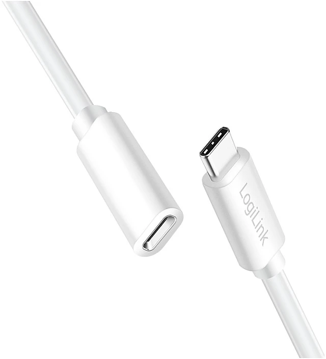 LogiLink USB 2.0 Type-C cable, C/M to C/F, 480 Mbps, 100W, baltas, 1 m