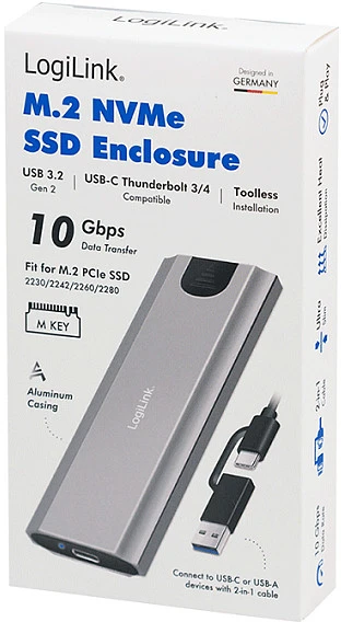 LogiLink USB 3.2 Gen2 SSD Enclosure USB-C to PCIe NVMe