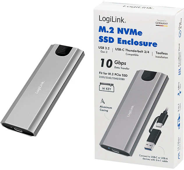 LogiLink USB 3.2 Gen2 SSD Enclosure USB-C to PCIe NVMe