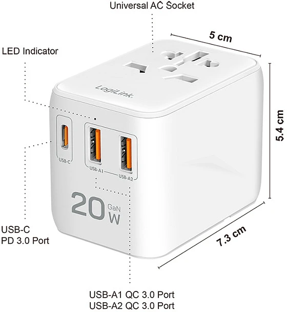 Przetwornica LogiLink LogiLink PA0356 adapter zasilający/ inwentor Wewnętrzna 20 W Baltas
