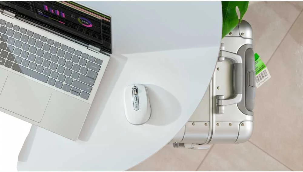 Belaidė pelė Logitech MX Anywhere 3S - RF belaidė + Bluetooth, lazerinis, 8000 DPI, Pale Pilkas (Baltas)