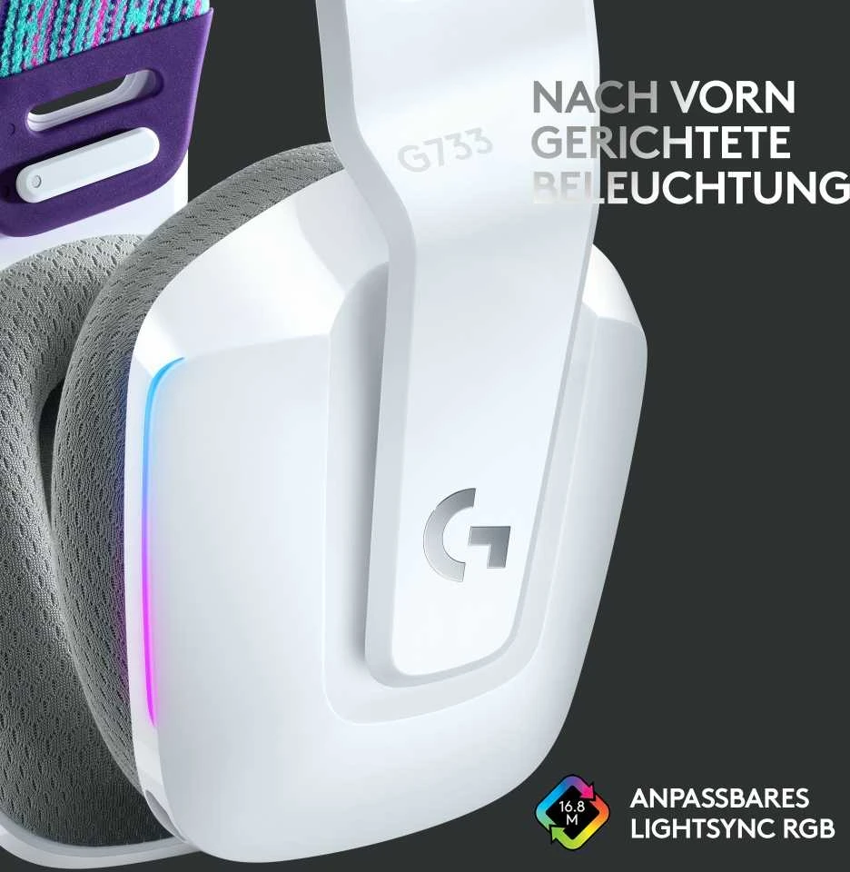 Belaidės ausinės Logitech G733, LIGHTSPEED, RGB, Baltos spalvos