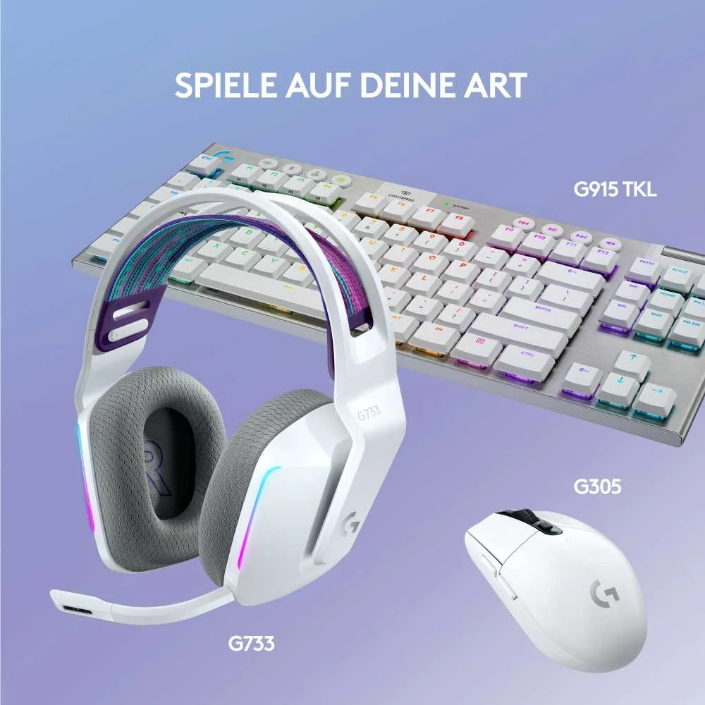 Belaidės ausinės Logitech G733, LIGHTSPEED, RGB, Baltos spalvos