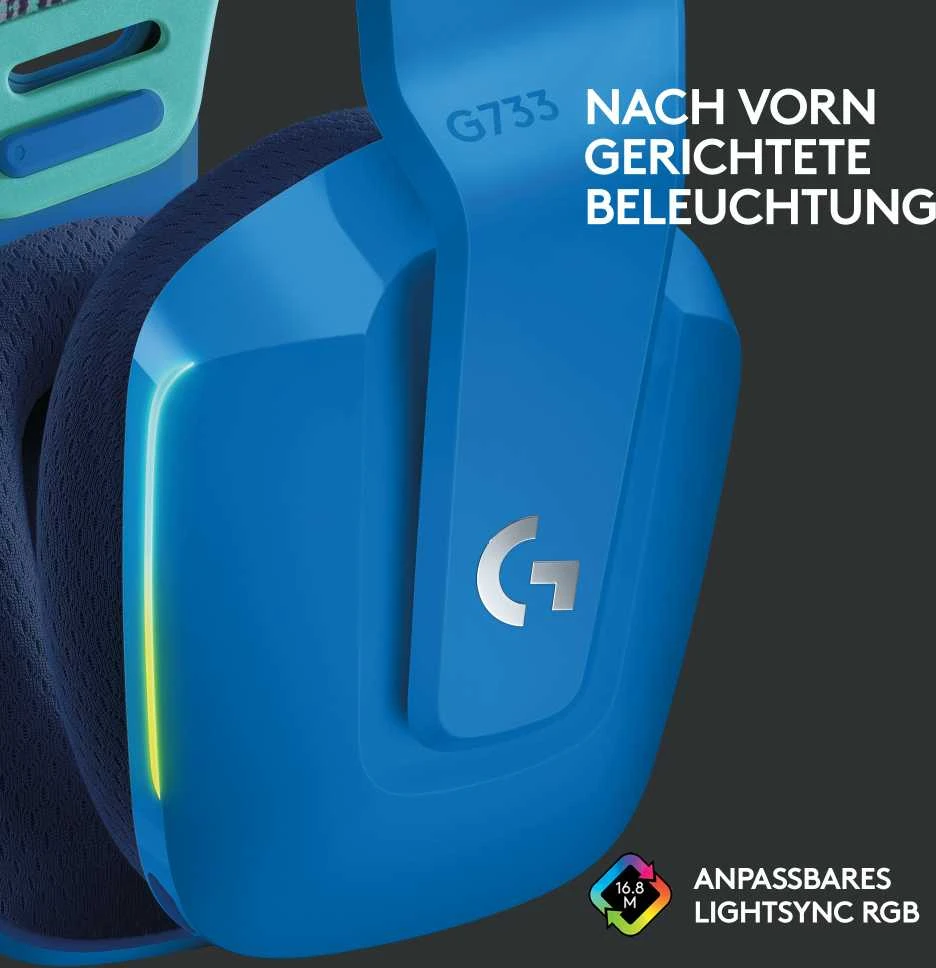 Belaidės ausinės Logitech G733, LIGHTSPEED, RGB, Mėlynos spalvos