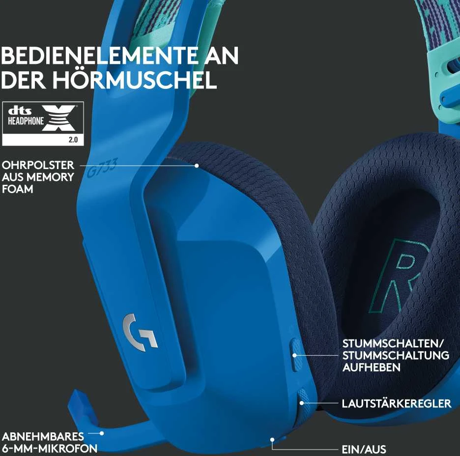 Belaidės ausinės Logitech G733, LIGHTSPEED, RGB, Mėlynos spalvos