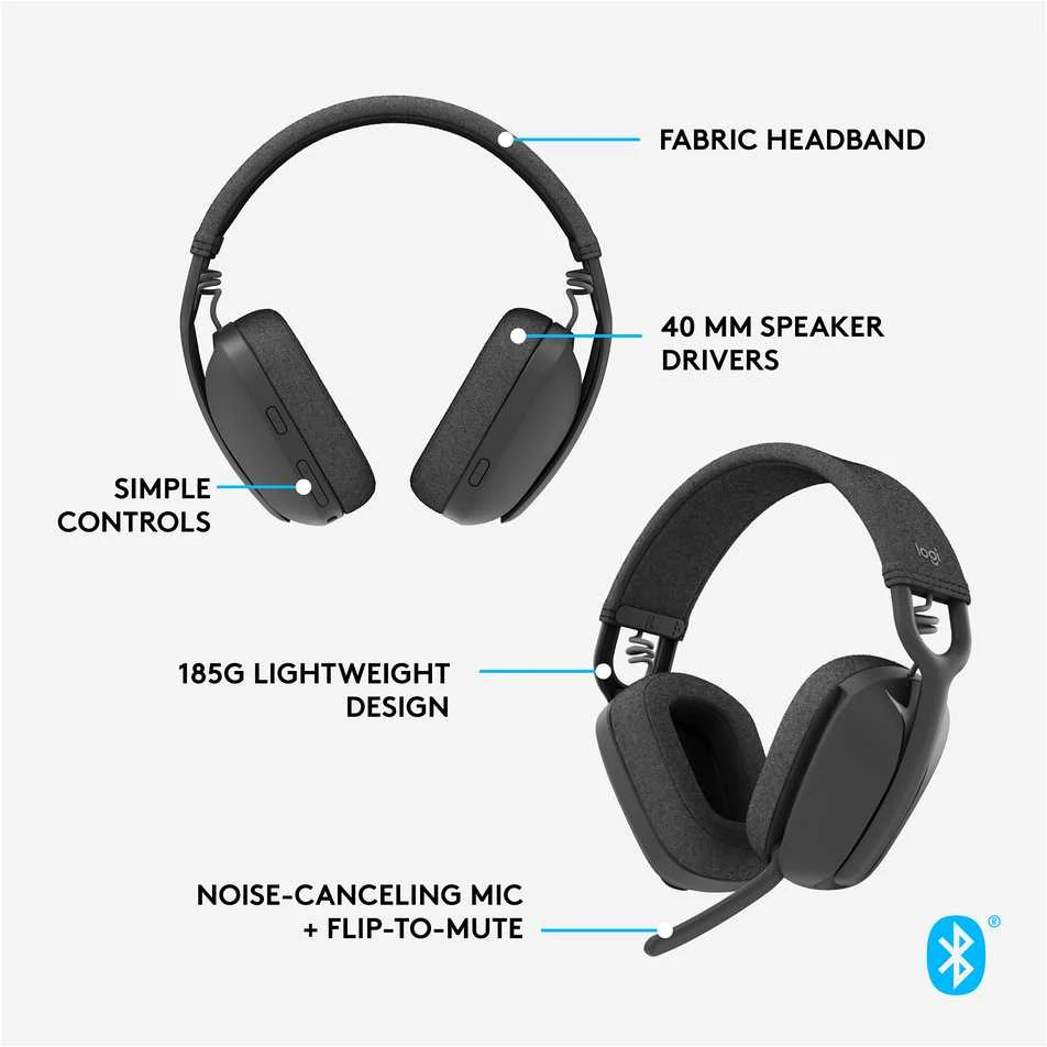 Logitech Zone Vibe 100 belaidės ausinės, Juodos