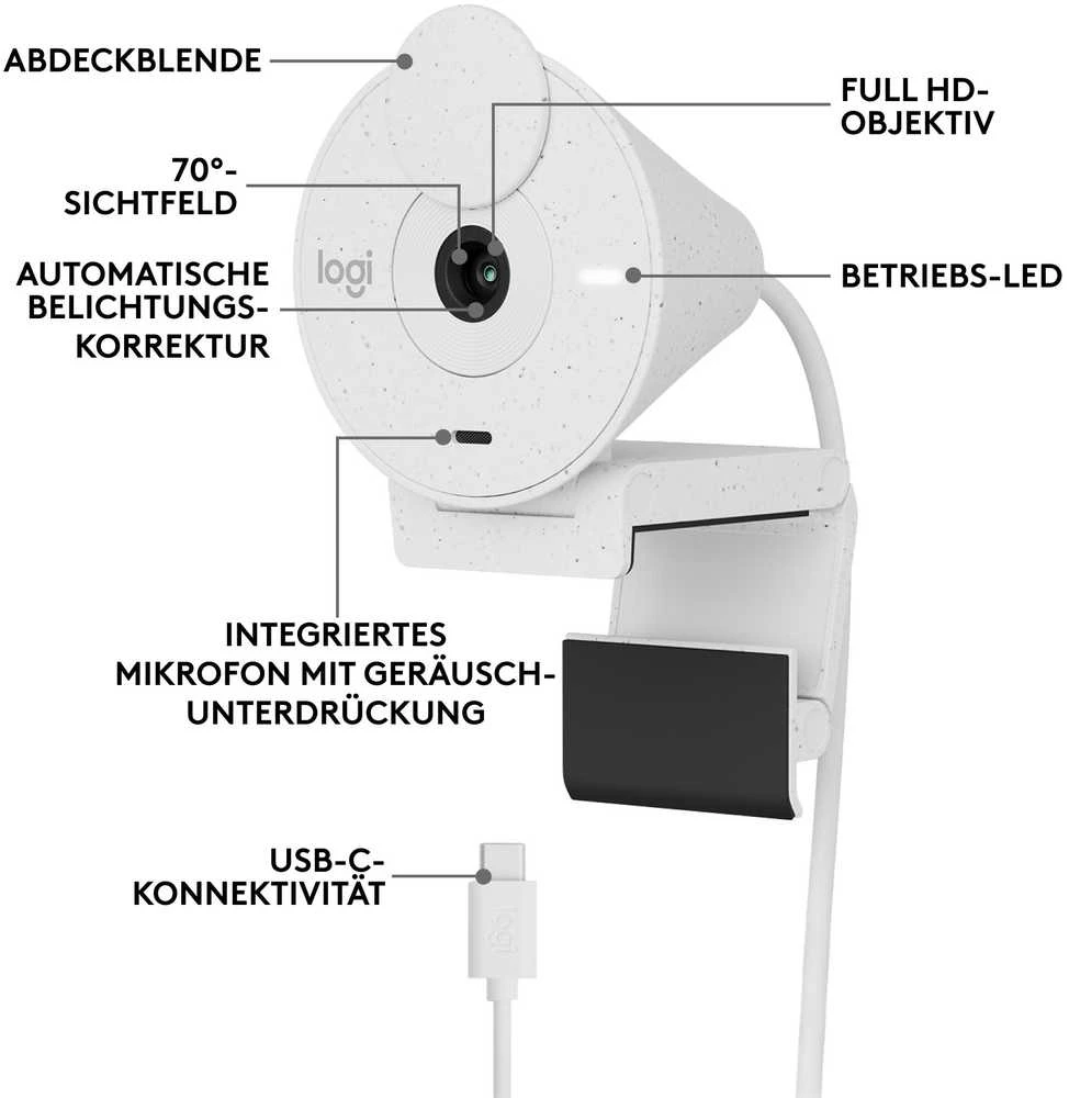 Internetinė kamera Logitech Brio 300, balta