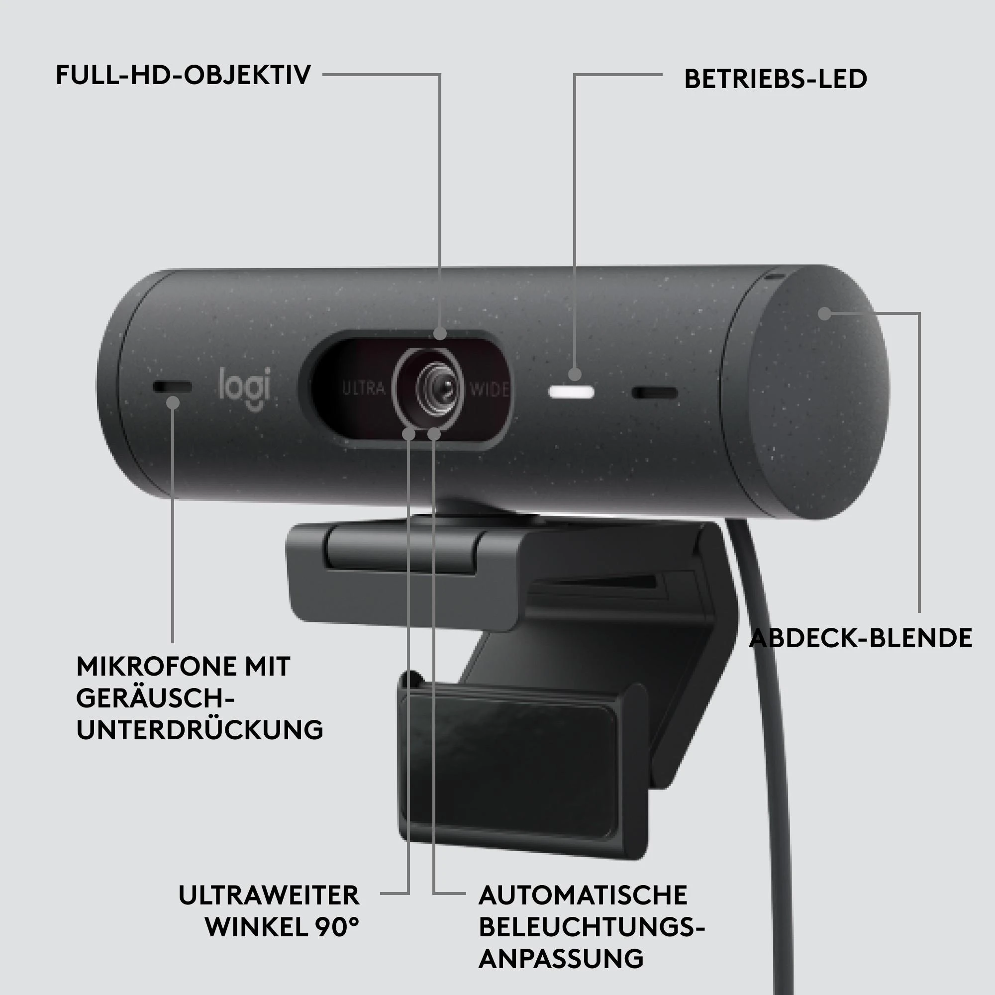 Internetinė kamera Logitech BRIO 500, Grafito spalvos