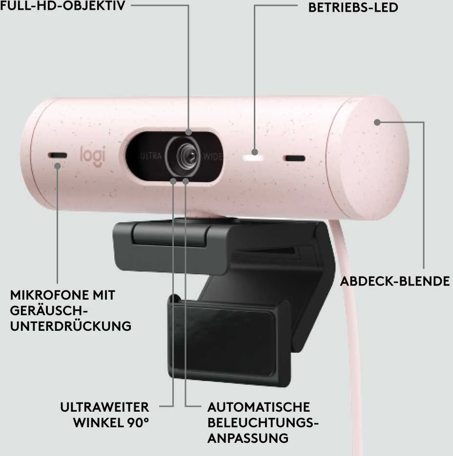 Internetinė kamera Logitech BRIO 500, Rožinės spalvos