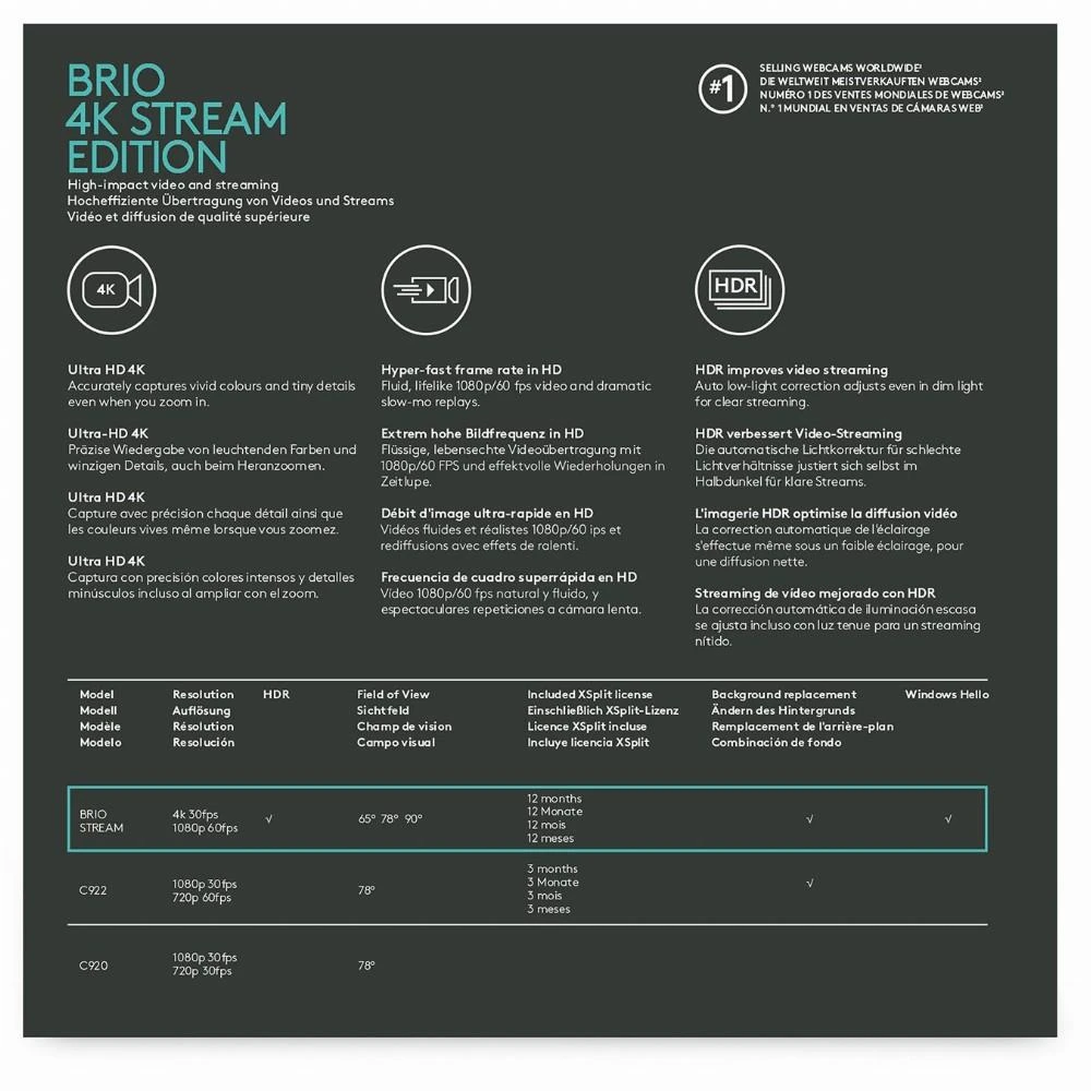  Internetinė kamera Logitech Brio 4 K Stream edition