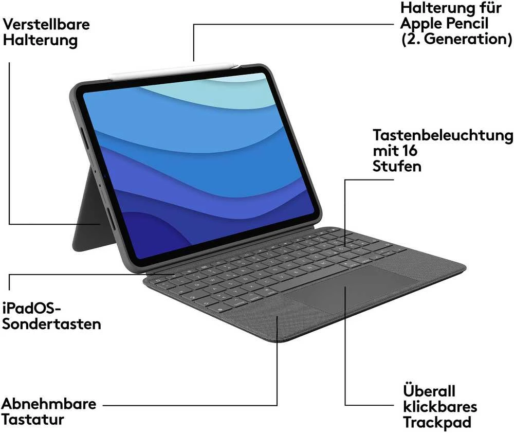 „Logitech Combo Touch“, skirtas „iPad Pro 11“