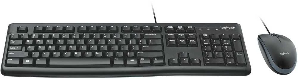 Klaviatūra ir pelė Kit Logitech MK120, su laidu, USB, QWERTZ, Juodas, Pelė Included