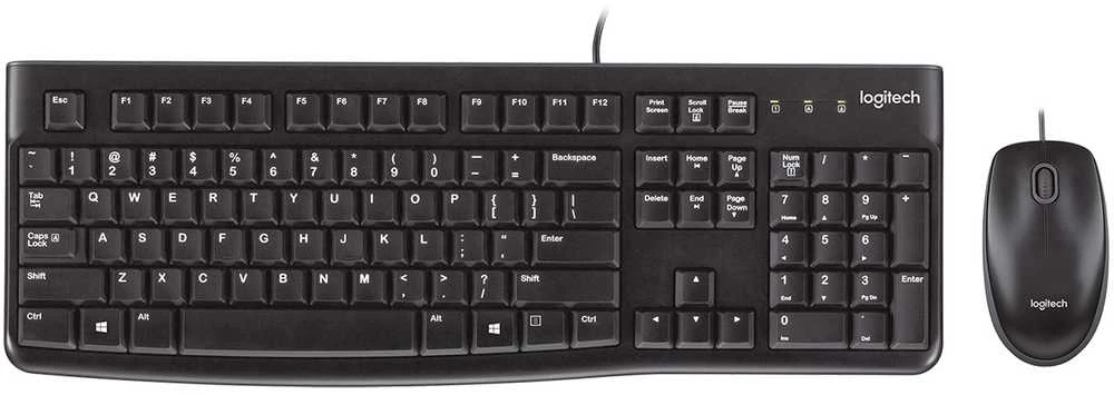 Klaviatūra ir pelė Kit Logitech MK120, su laidu, USB, QWERTZ, Juodas, Pelė Included