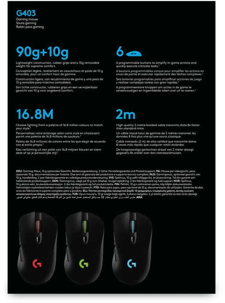 Laidinė pelė žaidimams Logitech G403 Hero, Lightsync RGB, Juodos spalvos