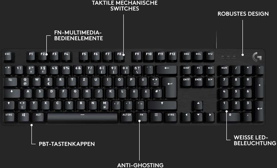 Klaviatūra Logitech G413 SE - Juodas - CH - CENTRAL -