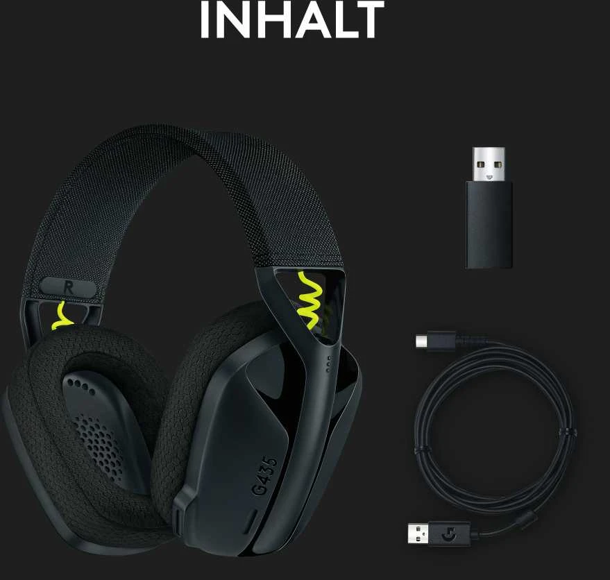 Žaidimų ausinės Logitech G435 Lightspeed, juodos/neoninės geltonos spalvos