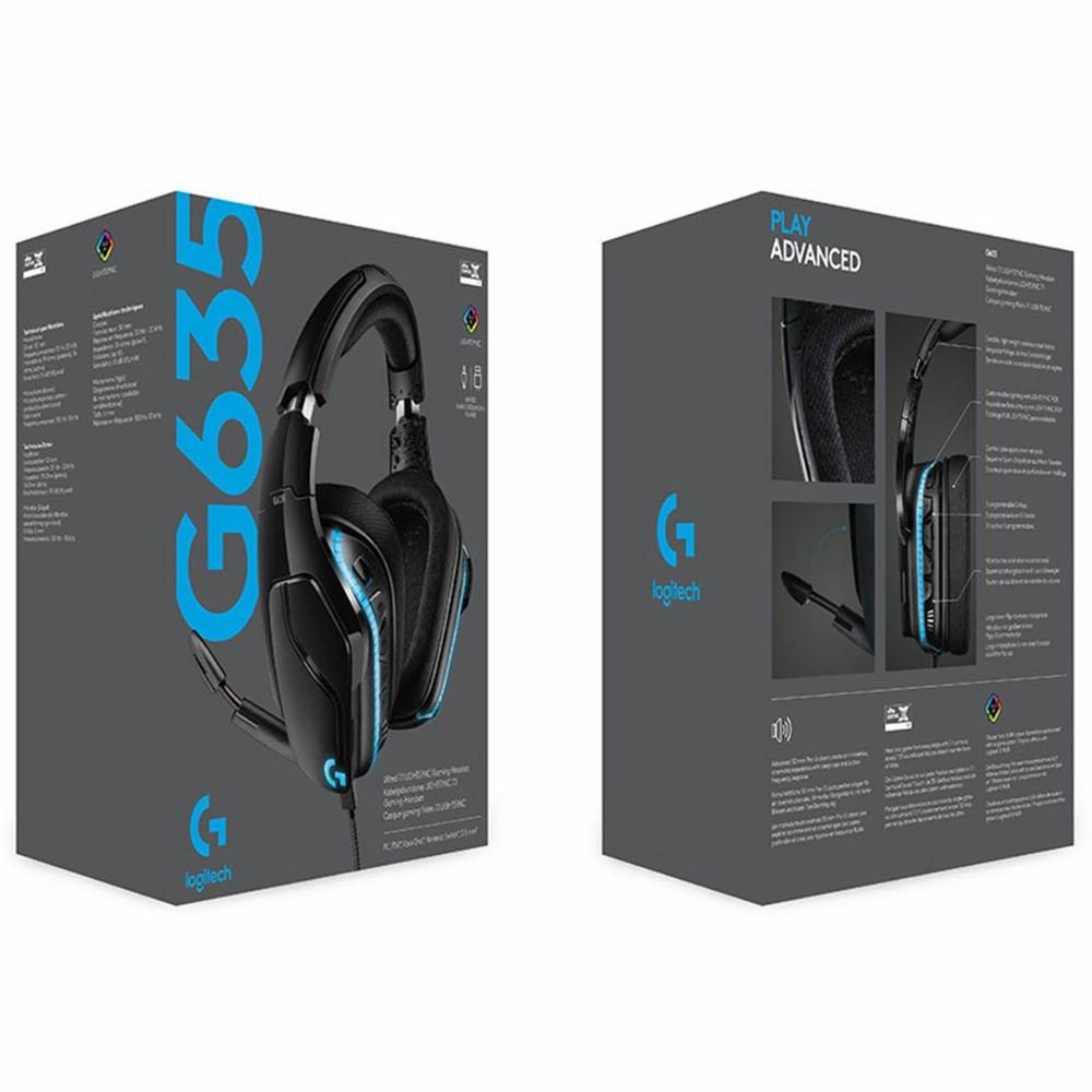 Žaidimų ausinės Logitech G635 7.1 Surround Sound LightSync, USB, Juodos |  Varle.lt