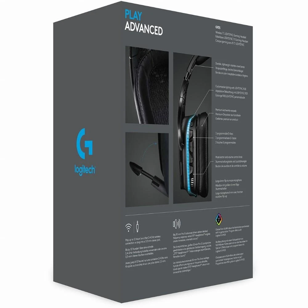 LOGITECH G935 Belaidės 7.1 Surround Sound LIGHTSYNC Ausinės Žaidimams - 2.4GHZ - EMEA