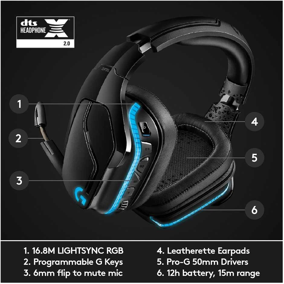 LOGITECH G935 Belaidės 7.1 Surround Sound LIGHTSYNC Ausinės Žaidimams - 2.4GHZ - EMEA