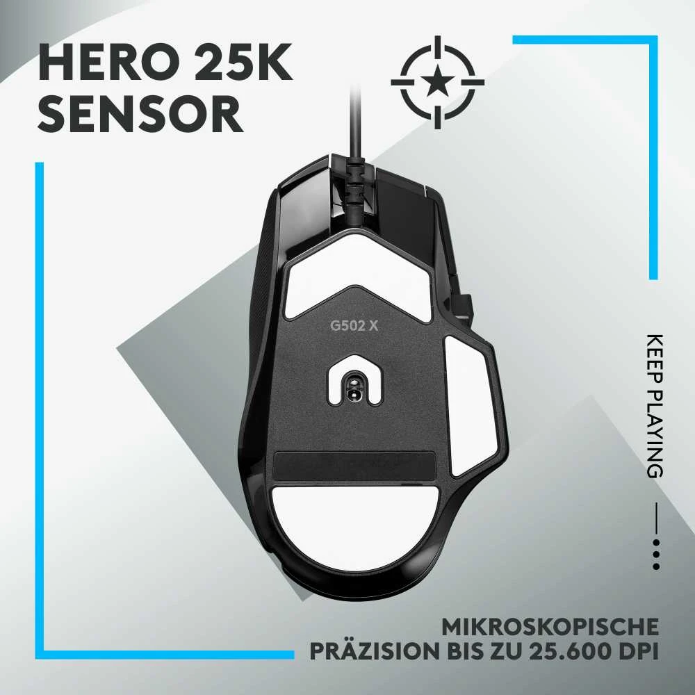 Žaidimų pelė su laidu Logitech G502 X, Juodos spalvos