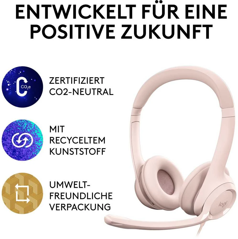 Ausinės  su laidu Logitech H390 USB, Rožinės