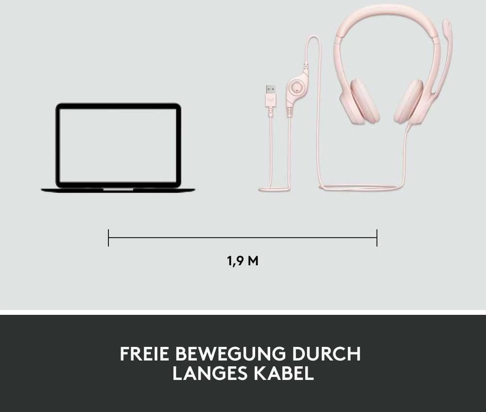 Ausinės  su laidu Logitech H390 USB, Rožinės