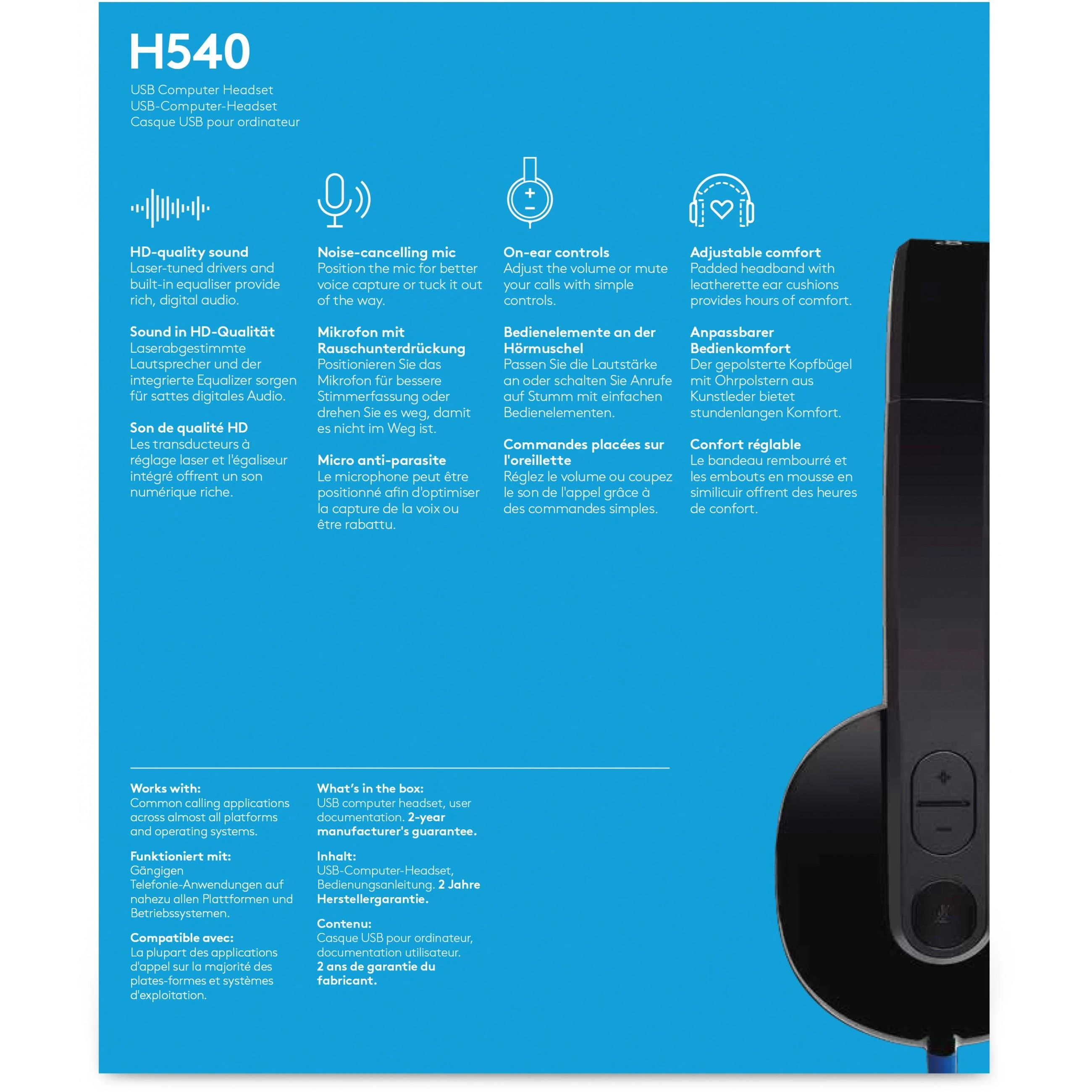 Universalios Ausinės Logitech H540 su USB jungtimi ir triukšmą slopinančiu mikrofonu