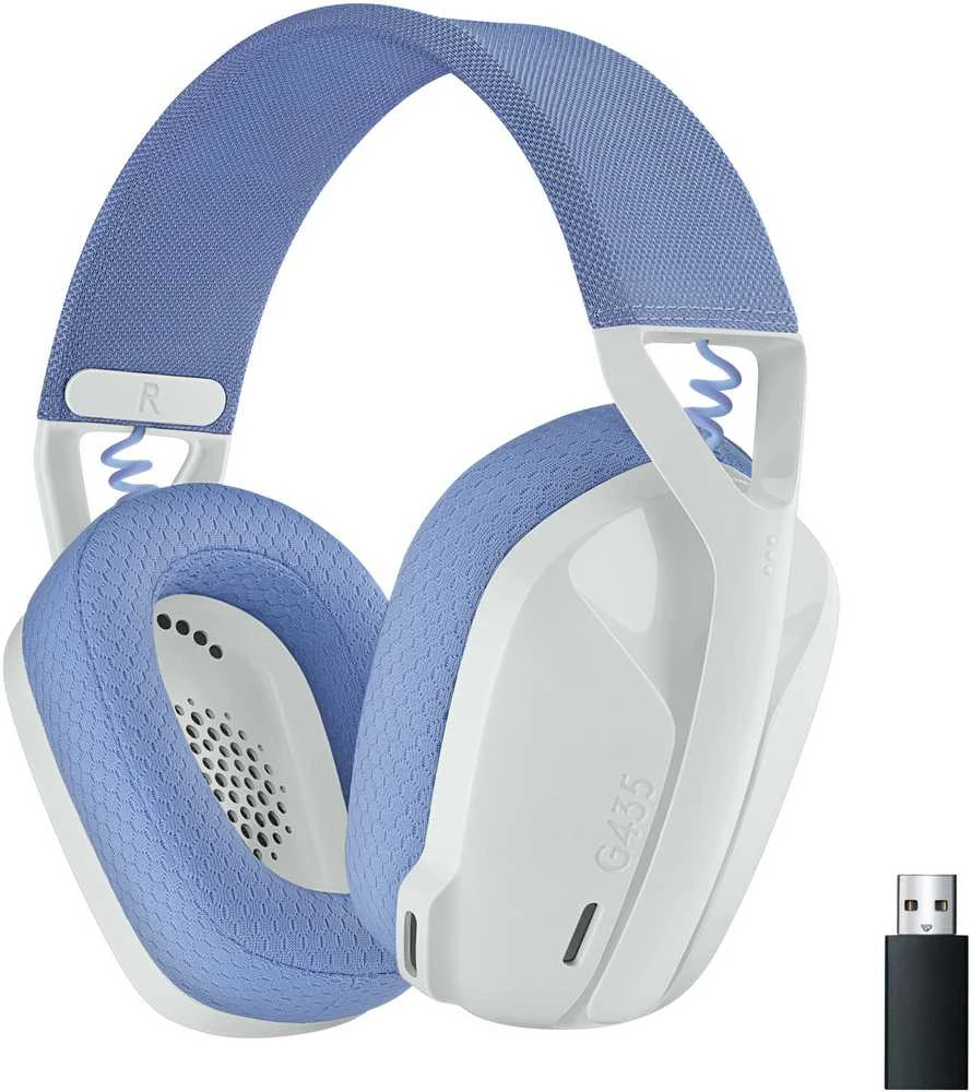 Žaidimų ausinės Logitech G435 Lightspeed, baltos/alyvų spalvos