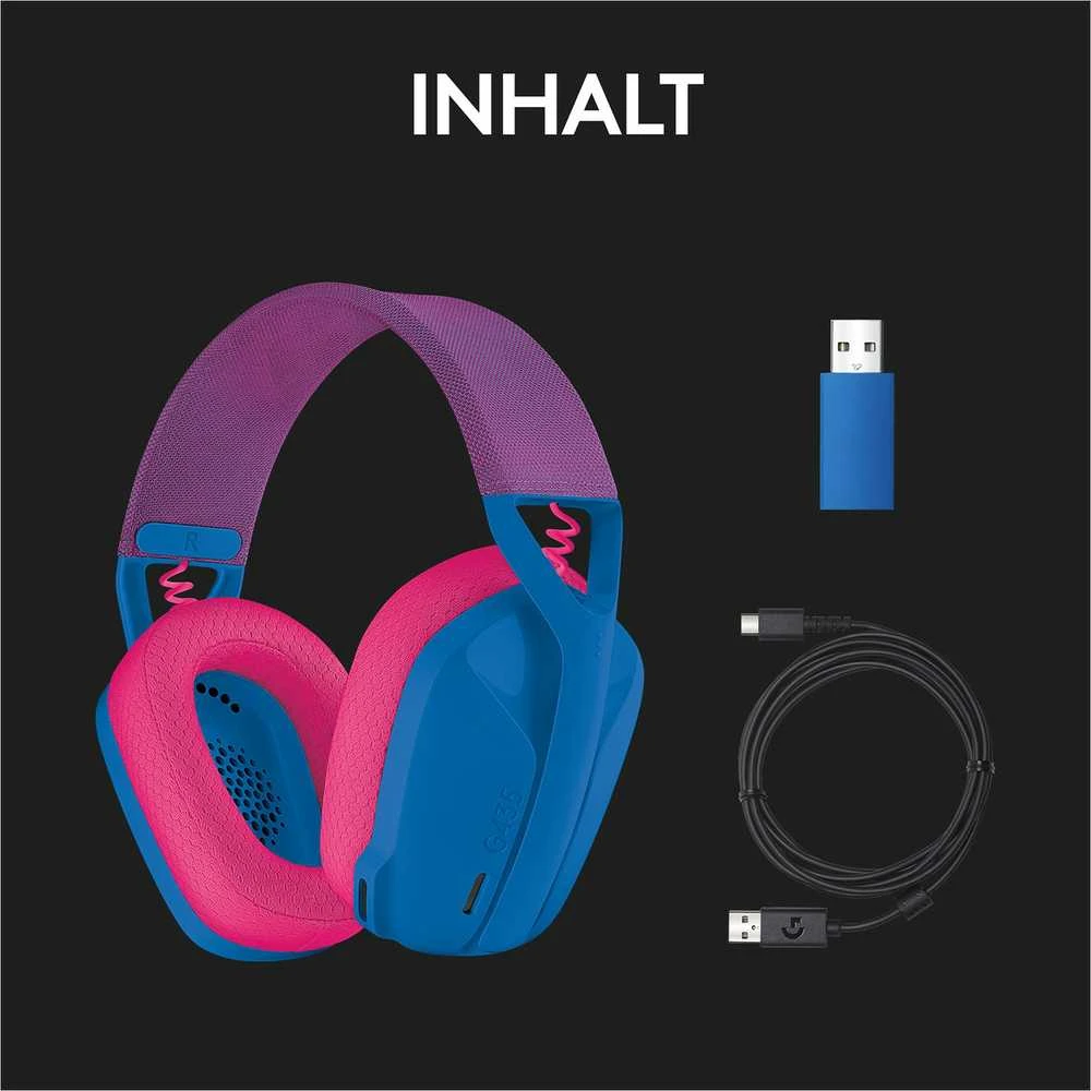 Žaidimų ausinės Logitech G435 Lightspeed, mėlynos/rožinės spalvos