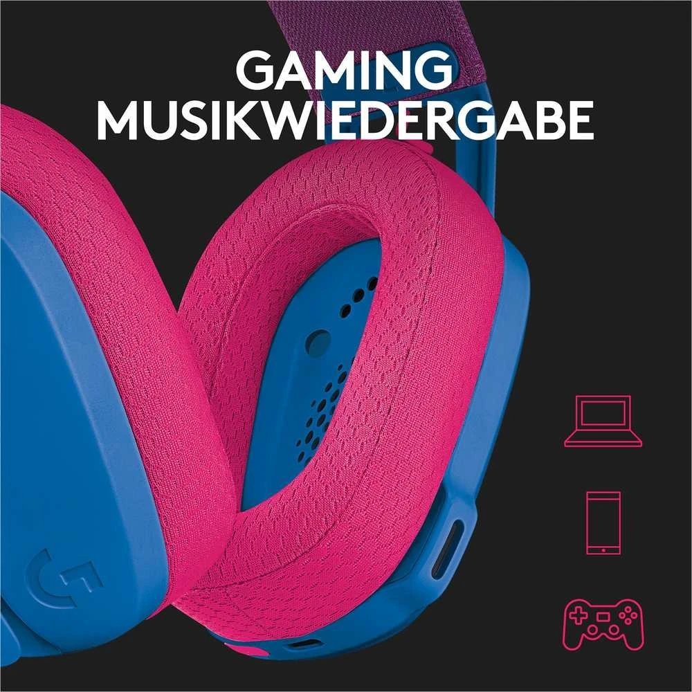 Žaidimų ausinės Logitech G435 Lightspeed, mėlynos/rožinės spalvos
