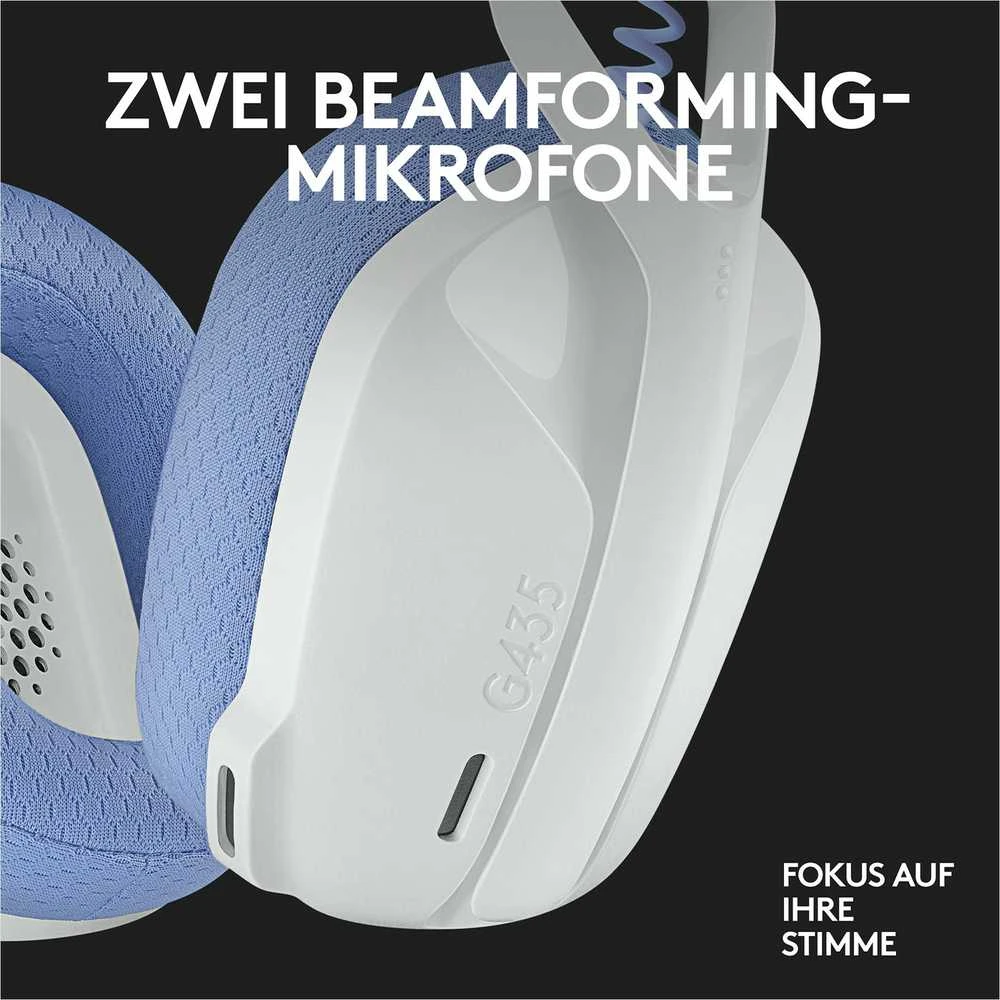 Žaidimų ausinės Logitech G435 Lightspeed, baltos/alyvų spalvos