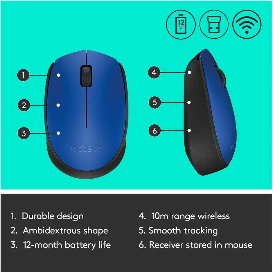 Belaidė pelė Logitech M171, mėlyna